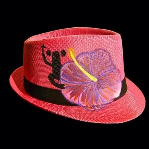 Hand painted Hibiscus and Taino Coqui Fedora Hat